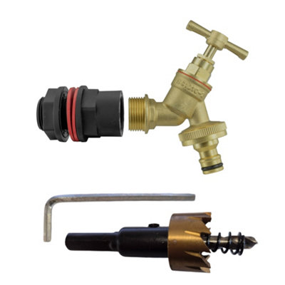 Water Butt Connector Kit Bsp With Brass Tap Snap On Hose Fitting And 21mm Hss Drill Bit from B&Q