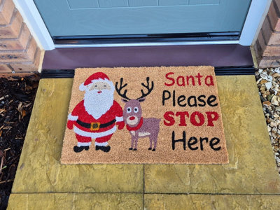 Coir Doormat 40Cm X 60Cm'santa Please Stop Here' Christmas Design from B&Q