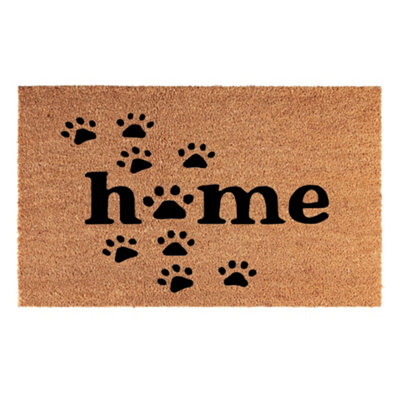 B&Q Doormat 40X60 Cm  Coir 'home' Design With Paw Print Rubber Backing Rustic Natural Finish
