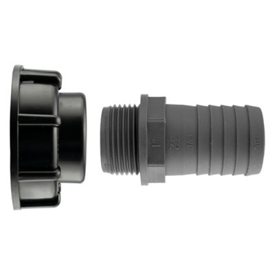 Ibc S60X6 End Cap With 1" Bspf Thread And 32mm Hose Barb Straight Connector Kit from B&Q