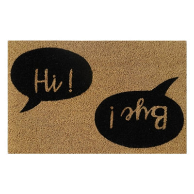  - Coir Doormat 60Cm X 40Cm With 'hi Bye' Design Rubber Backing Rustic Brown