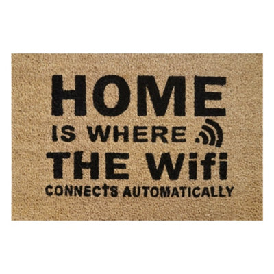  - Coir Doormat 40Cm X 60Cm With 'home Is Where The Wifi Connects Automatically' Rustic Design