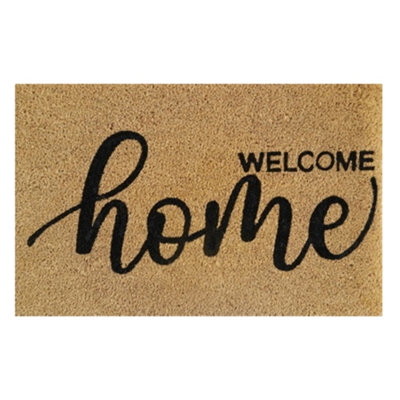 Coir Doormat 60Cm X 40Cm With "welcome Home" DesignRubber BackingBrown Rustic Style from B&Q