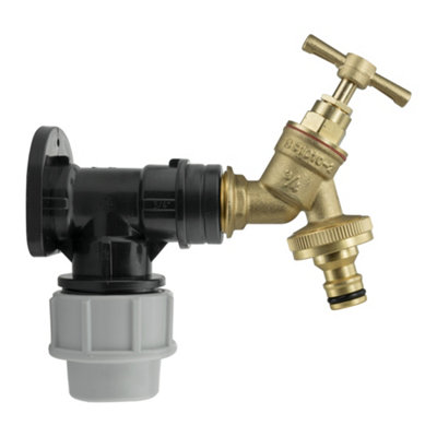 25mm Mdpe Wall Flange And Brass Garden Tap Set3/4" Bsp Snap-On Male Connector from B&Q