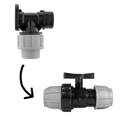 20mm Mdpe Wall Flange Kit With Bsp Connection And Integrated Inline Shut Off Valve from B&Q