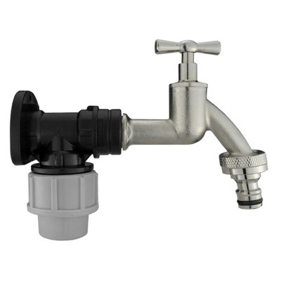 20mm Mdpe Wall Flange Set With Nickel-Plated Brass Garden Bib Tap And 3/4" Snap-On Adaptor from B&Q