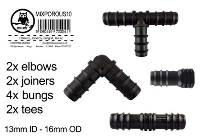 Porous10 Mixed Barbed Hose Fittings Kit  10Pc Elbow Joiner Tee Plug Set from B&Q