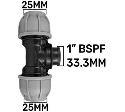 25mm Mdpe Tee Compression Fitting  Connects 25mm Mdpe To 1Bsp Female Thread Pn10 90Degrees Branch from B&Q