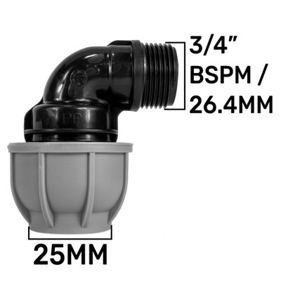 25 mm Mdpe 90Degrees Compression Elbow With Inch Bsp Male Thread For Water And Gas Pipelines from B&Q