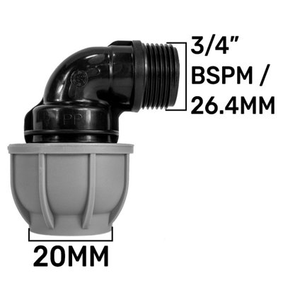 20 mm Mdpe 90Degrees Compression Elbow With Inch Bsp Male Thread  Pn10 Durable Fitting from B&Q