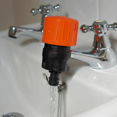 Screw-Type Kitchen Tap Adaptor With Click-Lock Quick-Connect For Hozelock And Gardena Compatible FittingsBlack/orange from B&Q