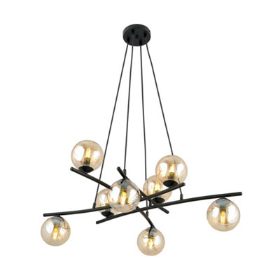 Emibig Lighting Emibig Essa Pendant Lamp 8 X E14 Black With Amber Shade