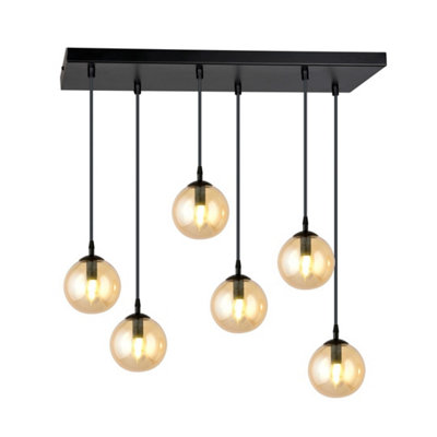 Emibig Lighting Emibig Cosmo Pendant Lamp  6 X E14 Black With Amber Shade