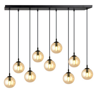 Emibig Lighting Emibig Cosmo Pendant Lamp  9 X E14 Black With Amber Shade