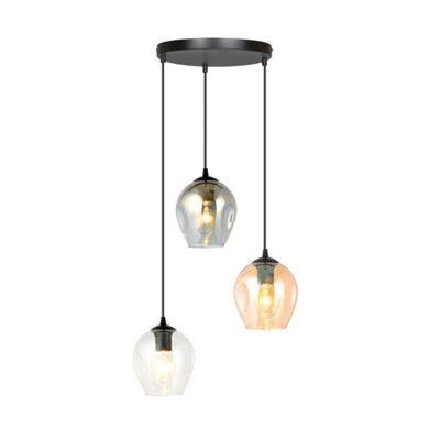 Emibig Lighting Emibig Istar Pendant Lamp  3 X E27 Black With TransparentGraphite And Amber Shade
