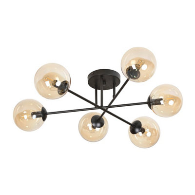 Emibig Lighting Emibig Brendi Ceiling Lamp  6 X E14 Black With Amber Shade