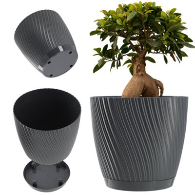 Kadax Grey Round Plant Pot, Plastic Flowerpot With Saucer For Houseplants (23 Cm, ) 23Cm