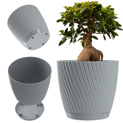Kadax Round Plant Pot, Plastic Flowerpot With Saucer For Houseplants (23 Cm, Platinium) 23Cm