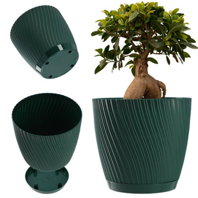 Kadax Green Round Plant Pot, Plastic Flowerpot With Saucer For Houseplants (23 Cm, ) 23Cm