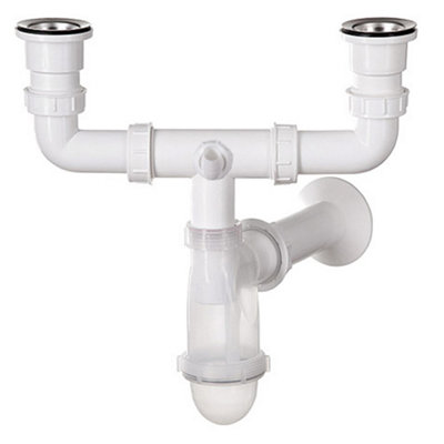 Leominor Bathroom Kitchen Double Bottle Drain Waste Trap With Transparent Body + Washing Machine Input from B&Q
