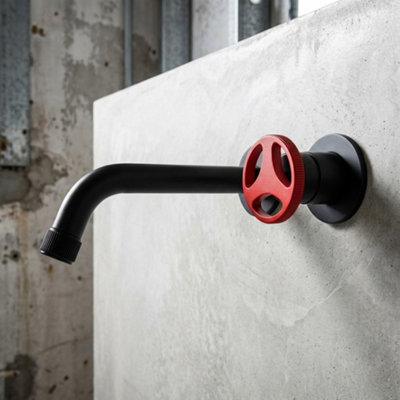 B&Q -  Concealed Basin Mixer Tap Sink Faucet Black Finishing Industrial Red Handle