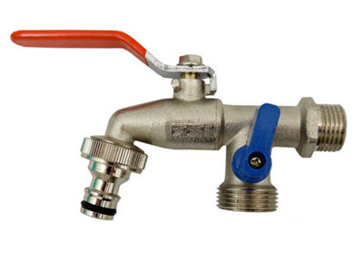 B&Q -  1/2 Inch Double Outlet Garden Outdoor Tap Valve Faucet Fits Hozelock
