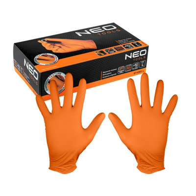 Perforated Nitrile Gloves Orange 50Pc M Neo Tools from B&Q