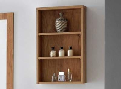 B&Q -  Bathroom Wall Cabinet Open Shelf Unit 400mm Slimline Shelving Narrow Slim Storage Oak Effect Classic