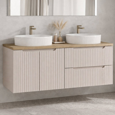 B&Q -  Noca Vanity Bathroom Cabinet 120Cm With Oak Worktop And Basins In Cashmere