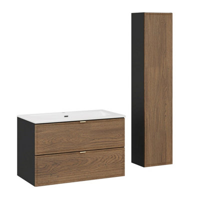 Heze Furniture Talia Casella Bathroom Cabinet Vanity Set 80 Cm With Basin And Tall UnitCasella Oak from B&Q