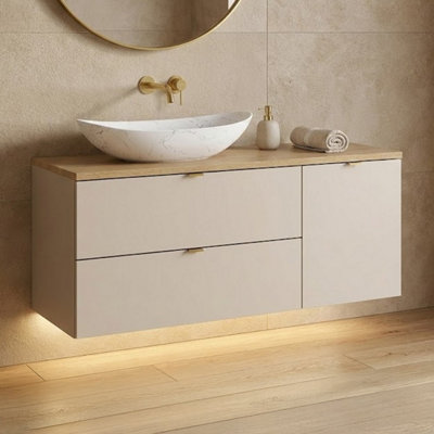 B&Q -  Dalia Bathroom Vanity 120Cm With Countertop Basin In Cashmere & Cremona Oak