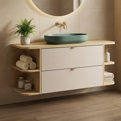 B&Q -  Dalia Bathroom Cabinet Vanity 120Cm With Countertop Basin In Cashmere & Cremona Oak