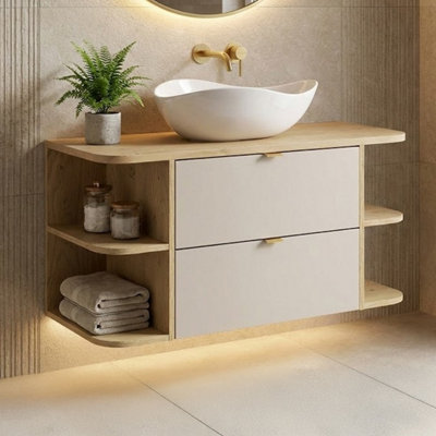 B&Q -  Dalia Bathroom Cabinet Vanity Unit 100Cm With  Basin In Cashmere & Cremona Oak