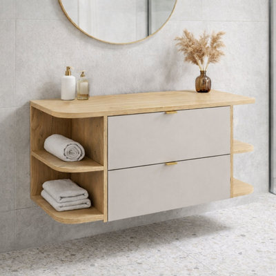 B&Q -  Dalia Bathroom Cabinet Vanity 100Cm With Open Shelves In Cashmere & Cremona Oak