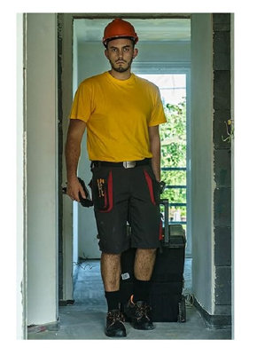 Agritrade Ak Uk 42-44W (Eu60) Shorts Men Work Half Elastic Waist Triple Stitched Cordura Reinforcing Stress Points Red Inserts from B&Q