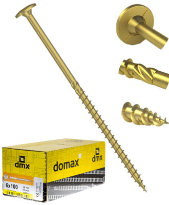 B&Q -  6mm X 220mm (Pack Of 100) Yellow Hardened Wafer Head Torx Wood Timber Construction Screw High Performacne Carpenter Screws