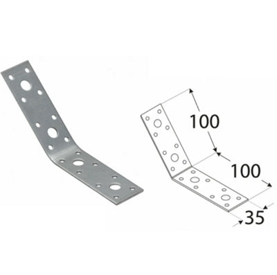 10 Pack Of Heavy Duty Galvanised 135 Degrees Angle Brackets Corner Braces 2.5mm Thick 100X100X35mm from B&Q
