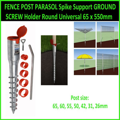  - Fence Post Parasol Spike Support Ground Screw Holder Round Universal 65 X 550mm