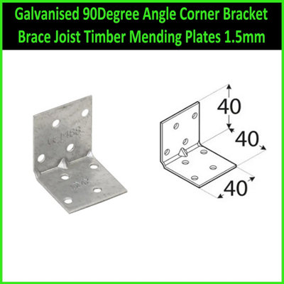 Galvanised 90Degree Angle Corner Bracket Brace Joist Timber Mending Plates 1.5mm Size: 40X40X40mm ( Pack Of: 10 ) from B&Q