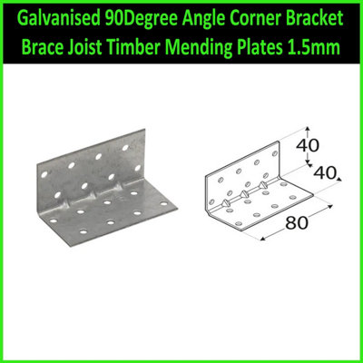 Galvanised 90Degree Angle Corner Bracket Brace Joist Timber Mending Plates 1.5mm Size: 40X40X80mm ( Pack Of: 10 ) from B&Q