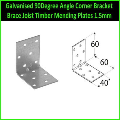 Galvanised 90Degree Angle Corner Bracket Brace Joist Timber Mending Plates 1.5mm Size: 60X60X40mm ( Pack Of: 10 ) from B&Q