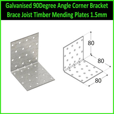 Galvanised 90Degree Angle Corner Bracket Brace Joist Timber Mending Plates 1.5mm Size: 80X80X80mm ( Pack Of: 10 ) from B&Q