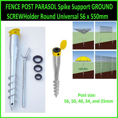  - Fence Post Parasol Spike Support Ground Screw Holder Round Universal 56 X 550mm