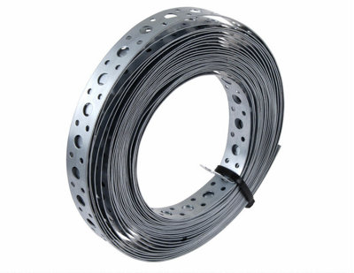 Wide Galvanised Multipurpose Steel Metal Perforated Fixing Band 50mm X 10M from B&Q