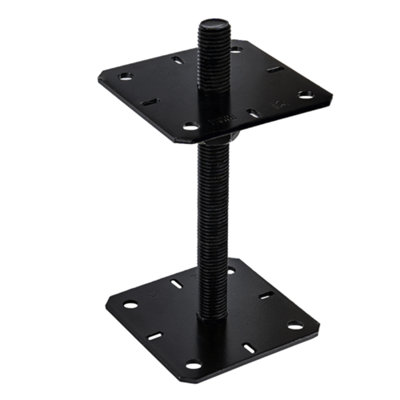 Single Premium Black Heavy Duty Galvanised Height Adjustable Pergola Post Support 100mm M24 from B&Q