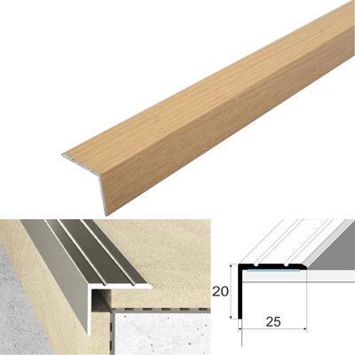 Cayrus World Of Finishing Aluminium Wood Effect Self Adhesive Stair Nosing Edge Trim A36 25X20mm Retro Fit Step Protector 0.9M Beech from B&Q