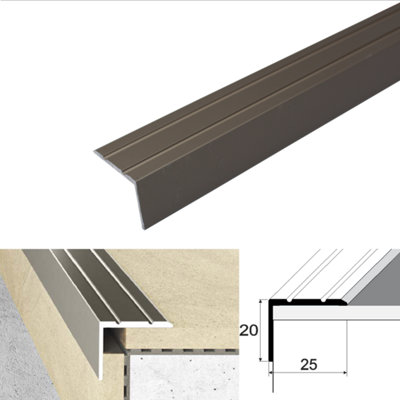 Cayrus World Of Finishing Anodised Aluminium Self Adhesive Stair Nosing 25X20mm Edge Trim A36 Retro Fit Step Protector 0.9M Champagne from B&Q