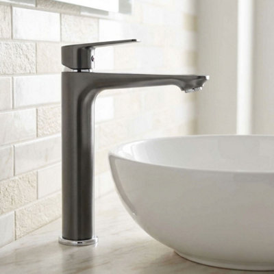 Invena Graphite/chrome Very Tall Bathroom Sink Elegant Standing Mixer Tap Single Lever from B&Q