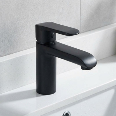Invena Bathroom Basin Standing Faucet Mixer Single Lever Tap Black Powder Coated Brass from B&Q