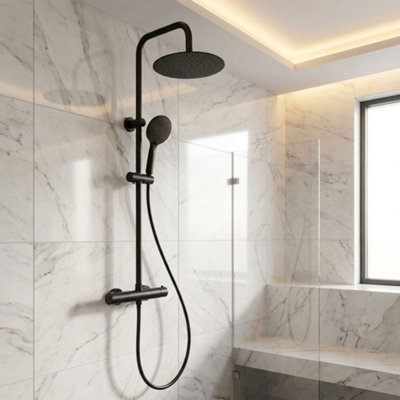 Invena Round Rainfall Black Brass Shower Column Wallmounted Thermostatic Mixer from B&Q